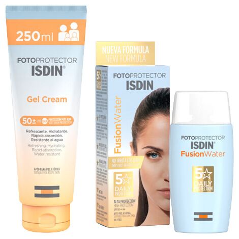 Isdin Sunscreen Gel Cream SPF 50+ 250 ml + Fusion Water SPF 50 50 ml