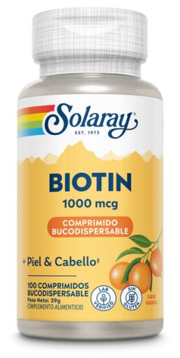 Solaray Biotin 1000 mcg 100 Sublingual Tablets Orange