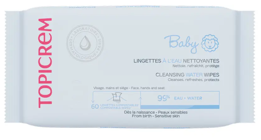 Topicrem Baby Water Cleansing Wipes 60 Compostable Wipes